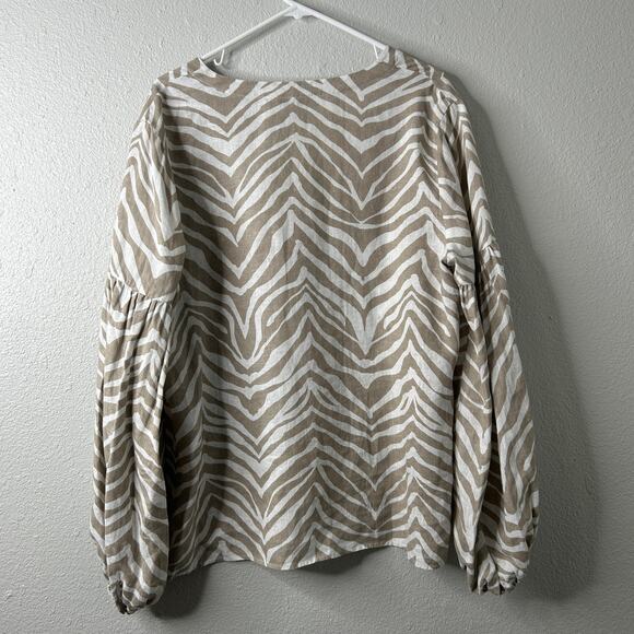 Lafayette 148 Elina Zebra Stripe Linen Blouse Taupe Multi Size XL - Picture 10 of 10